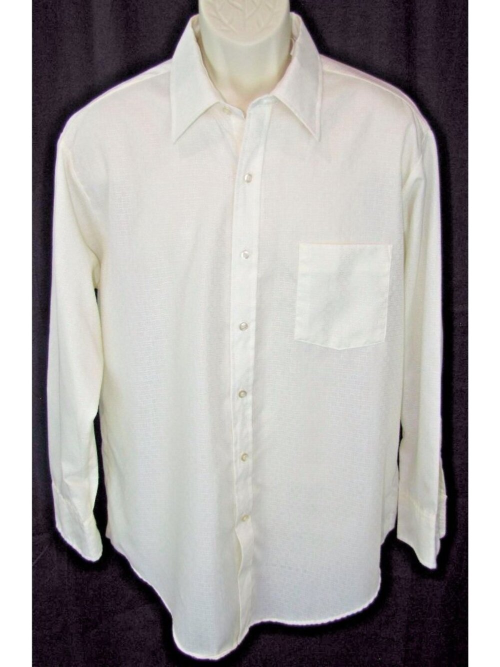 Mid Century Modern Mens 16.5 Ivory Button Down Dress Oxford Old Money Shirt VTG